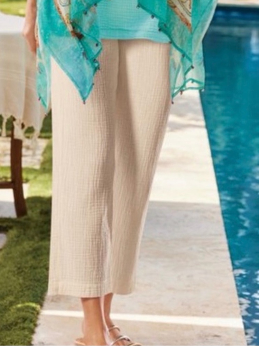 Soft Surroundings Beach-Bound Pull-On Gauze Straight-Leg Leg Crop Size L NWT